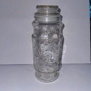 Planters Mr Peanut Vintage 80's Glass Jar with Lid Embossed Starburst Design